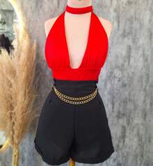 Cropped Turtleneck Adjustable Multi-Way Women's Simple Backless / Backless Hollow / Cut Out Holiday - Rojo - Ver 2