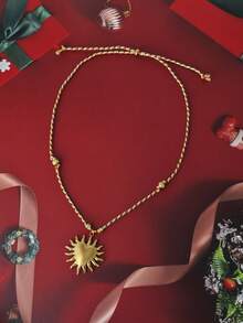 1pc Y2K Style Thanksgiving Colorful Handmade Rope Necklace With Stainless Steel Gold Heart Pendant, Suitable For Thanksgiving, Christmas Gifts And Wear - Multicolor - View 8