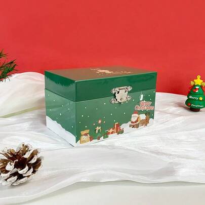 1 صندوق موسيقي مستطيل بشكل سانتا كلوز الأخضر، مصنوع من الورق مع سانتا كلوز دوار ومرآة، يمكن تخزين المجوهرات والأغراض الصغيرة، صندوق موسيقي للكريسماس، مناسب للكريسماس والأعياد والزفاف والاحتفالات اليومية