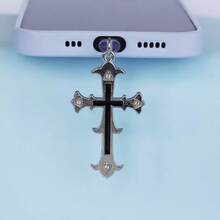 Flame Cross & Heart Cross Mobile Phone Dust Plug Pendant, Decoration Accessory Protector For IPhone, Type-C Port