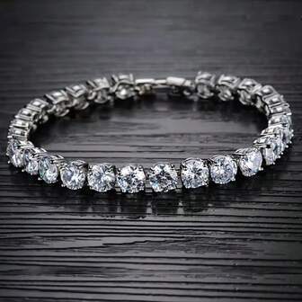 Shiny Moissanite Single Stone Tennis Bracelet - A Chain Jewelry For Both Men And Women, With A Metal Round Chain. It Is A Precious Birthday, Valentine's Day, Wedding And Christmas Gift For Girls, Ladies And Brides