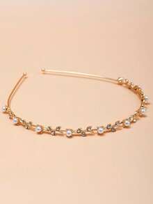 1pc Faux Pearl & Rhinestone Decor Double Row Hairband Elegant Tiaras,Hairband,Hair Hoop Headbands Hair Accessories Head Accessories - Silver - View 3