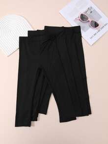 4 Pairs Girls Cute & Simple Cropped Leggings, Suitable For Everyday Wear - Black - View 11