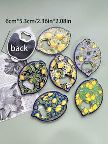 2-In-1 Cute Farmhouse Style Lemon Plant Leaf Pattern Embossed Gold Foil Refrigerator Magnet Bottle Opener, Suitable For Home Decor, Refrigerator, Bottle Opening, Daily Use And Holiday Gifts