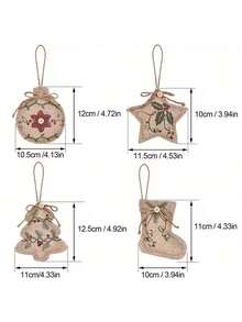4Pcs Christmas Linen Christmas Tree Pendants - Handcrafted Mini Christmas And New Year Decor, Farmhouse-Style Holiday Party Hanging Decorations, Christmas Tree Sock Shapes With Printed Patterns, Suitable For Christmas Decorations, Christmas Gifts, Holiday Presents, Party Supplies, Christmas Atmosphere Items, Christmas Tree Decorations Home Decor Room Decor