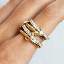 A Niche Two-Color Four-Ring Copper Jewelry Ring,, Ins Style, Stacking Artifact, Suitable Young Wome Jewelry - r905b - Xem 1