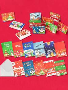 12/24/36张圣诞贺卡儿童迷你圣诞祝福贺卡信封新年明信片礼品卡圣诞派对 - 彩色 - 查看 1