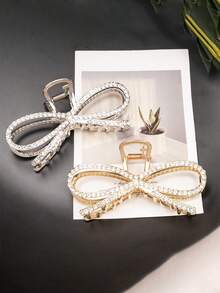 1pc Fashionable Extra Large Rhinestone Bow Hair Claw Clip, Suitable For Wearing, Can Be Given As A Gift Elegant Hair Accessories Elegant Hair Clips Winter Hair Clutch