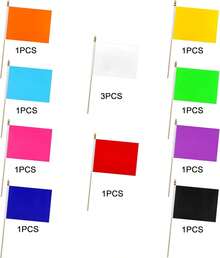 WEITBF 12Pcs 8*12 Inch Solid White Red Orange Yellow Green Blue Purple Black Pink Flags Set Small Blank Sublimation DIY Flags On Stick Mini Triangle Handheld Solid Color Graffiti Flag - đen - Xem 4