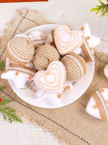 1 pièce, décoration de Noël créative à suspendre avec boule décorative en corde de jute. Pendentif pour arbre de Noël avec design d'étoile et de boule en forme de cœur. Décoration de maison exquise et simple, convient pour toutes les fêtes saisonnières. Décorations de Noël, décoration de chambre, hiver