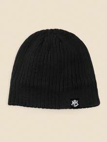 1pc Unisex Layered NY Logo Knit Beanie, Warm Thick Soft Comfortable Simple Fashion Cap Suitable For Cold Weather Fall - B - View 2