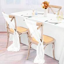 10 Pieces Lightweight Crepe Fabric Chair Sashes Tulle 40*275cm/15.7*108inch Balcony Gathering Wedding Reception Ceremony Setup ​​Outdoor Picnic​ Holiday Feast Christmas Celebrations Anniversaries​​ Family Gatherings Or Dinner Parties Cafes Or Bakeries