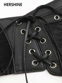 Hershine 1 szt. damski pasek w stylu Dark Punk ze skóry PU z elastycznym ściągaczem, odpowiedni na imprezę Halloween lub do codziennego noszenia, do codziennego użytku na Halloween, lato, jesień, szkołę, Halloween