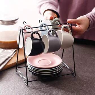 Tea Cups Holder,Black Metal Coffee Cup Tea Cups Rack,Organizer For Coffee Cup Spoon And Saucers Graduation & Back To School Season