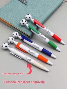 Custom Sculpted Text Creative Touch Football Shaped Pen, Supports Personalized Name, Phrase And Date. Great Gift For Family, Children's School, Friends Who Enjoy Writing,Office Decor - Multicolor - View 1