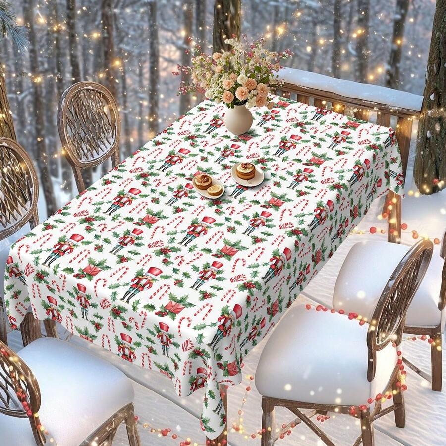 1 khăn trải bàn in kỹ thuật số hình cây thông Noel, nơ, ngôi sao, vải polyester bền hình chữ nhật, thích hợp cho gia đình, nhà bếp, sân vườn, tiệc ngày lễ, đám cưới, nhà hàng và tiệc chiêu đãi, trang trí Giáng sinh - Nhiều màu - Xem 1