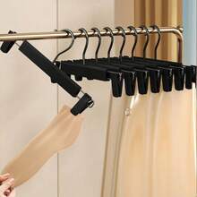 1/5/10pcs 2-Hooks Plastic Pants Hangers, Metal Clothes Pants Hangers With Clips, Heavy Duty Adjustable Skirt Pants Hangers With 360-Rotating Swivel Hook, Pants Hangers, Portable Hanging Clothes Clips, Adjustable Pants Rack, Suitable For T-Shirt, Pants, Winter Clothing For Women, Dress, Home Life Storage, Bedroom Decor, Household Items, Bedroom Accessories, Accessory Storage