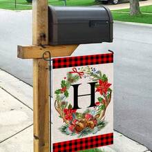 1pc, Christmas Family Monogram Last Name Monogram Letter Garden Flag 12x18 Inch Double Sided, Christmas Decorations For Winter Holiday Farmhouse Rustic Pasture Porch Decoration(ONLY FLAG)