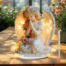 2D flach, Engel hält beleuchtetes Herz - friedlicher schlafender Engel - Bohemien Stil Tischdekoration, keine Stromversorgung erforderlich. Romantische Acryl Tischstatue, geeignet für Zuhause, Büro, Hochzeit und Weihnachts-Tischmittelpunkt, mit exquisitem Design und sorgfältiger Verarbeitung gefertigt, 2D flach, Weihnachtsdekoration - Verschiedenfarbig - Übersicht 4