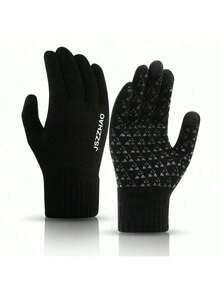 1 Paar berührungsempfindliche rutschfeste gestrickte Handschuhe, warm und schützend für Outdoor-Radfahren im Winter, einfarbig aus Polyester
