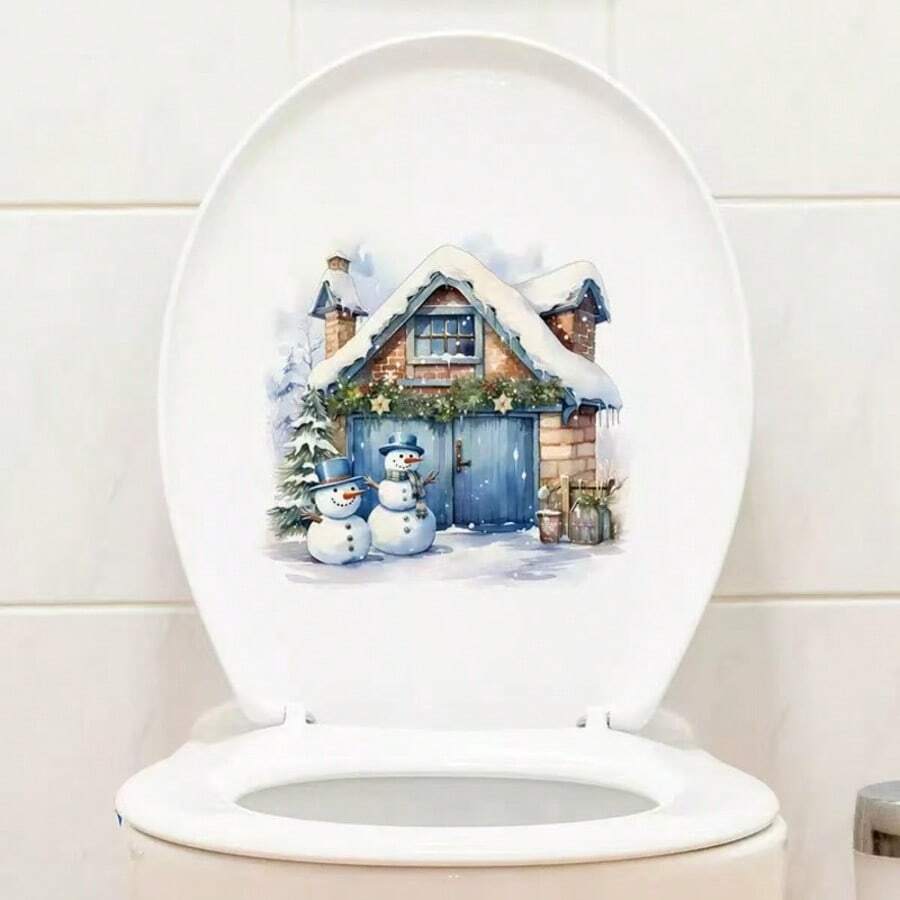 Pegatinas de inodoro navideñas, pegatinas de muñeco de nieve lindas y divertidas, pegatinas de inodoro de muñeco de nieve para decoración navideña del hogar