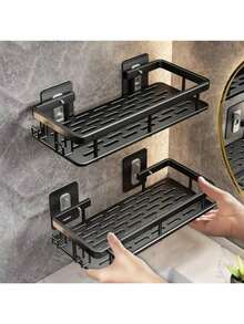 Shampoo Soap Shelf Support Bathroom Adhesive Wall Box Luxury Color Black Premium Aluminum - 02 貨架 - 查看 2