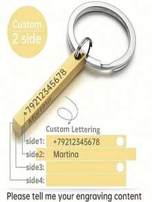 Llavero grabado personalizado de 4 lados, llavero anti-pérdida, llavero personalizado de acero inoxidable - regalo perfecto para el Día del Padre, Día de la Madre, Navidad - Multicolor - Ver 8