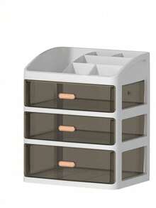 1 pieza Caja de almacenamiento de cosméticos de escritorio multicapa, cuidado de la piel a prueba de polvo, estilo cajón de hogar con compartimentos para lápiz labial, estante de almacenamiento de joyas, caja de almacenamiento de cajón transparente, caja de almacenamiento de escritorio, caja de almacenamiento de cables de datos