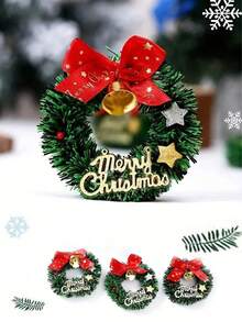 1-10pcs Mini Christmas Wreaths, Artificial With Red Bow And Golden Bells, Christmas, Thanksgiving, Holiday Decor, Gift Wrapping, Christmas Tree Ornaments, Fireplace Decor, Wall Hanging, Tabletop Decor, Party Supplies, Home Decor, Autumn Decoration, Living Room Decor - Multicolor - View 3