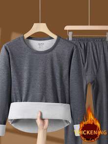 1 Set Men's Thermal Underwear Set, Elastic Fabric Base Layer Warm Sleepwear Loungewear, Autumn/Winter