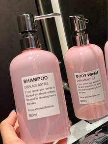 3pcs Translucent Pink 500ml/16oz Reusable Plastic Bottles - With Waterproof Labels, Suitable For Shampoo, Conditioner, Body Wash - For Home, Hotel, Salon Use - Korean/Japanese Style - Jade Pink - View 5