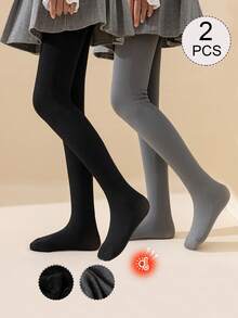 3/2/1 Pairs Girls Kids Children Leggings, Skin Tone, Khaki, Black, Gray Solid Color Stirrup Tights, Leggings, Warm Fleece Pants, Suitable For Daily Wear, Simple Versatile Stirrup Pants, Soft Smooth Comfortable, Princess/Cute Style - 彩色 - 查看 25