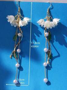 Faux Pearl Decor Flower Drop Earrings Valentines,Mom,Mother,Mother's Day,Gift - 多色 2 - 查看 7