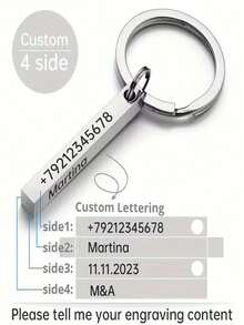 Llavero grabado personalizado de 4 lados, llavero anti-pérdida, llavero personalizado de acero inoxidable - regalo perfecto para el Día del Padre, Día de la Madre, Navidad - Multicolor - Ver 6