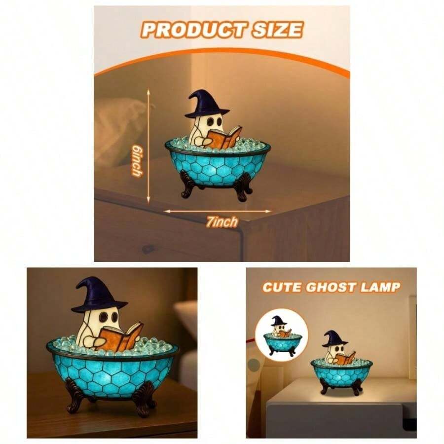 Ghost Bubble Bath Lamp, Halloween Ghost Night, Color - Changing Mood, Table, Shelf, Fireplace - Spooky Room Decor, Desk, Vintage Aesthetic Halloween Party 1PC - 1 pieza - Ver 1