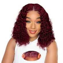 ownvmor 26 Inch 180Density Soft Black Kinky Curly Human Lace Wigs, 13*4*1 Lace Front Glueless Wigs For Women With Baby Hair Synthetic Heat Temperature Daily Cosplay Glueless Wig(Burgundy 99J) - 酒紅色 - 查看 10