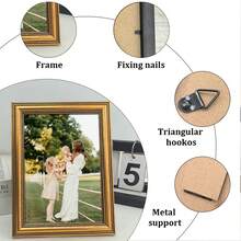 1pc Vintage Luxurious Gold Photo Frame, Displays 3.5x5", 4x6", 5x7", 6x8", 8x10" Photos, Horizontal & Vertical Placement, Suitable For Nordic Bedroom, Modern Living Room, Hallway, Gallery Wall (Photo Paper Included Randomly)