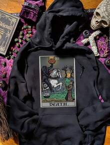 Death Tarot Card Hoodie Headless Horseman The Legend Of Sleepy Hollow Pagan Witch Halloween Gift Got - 黑色 - 查看 1