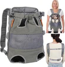 Mochila transportadora gris para perros – Piernas hacia afuera – Mochila portadora para mascotas para perros pequeños, medianos y grandes, aprobada por aerolíneas – Bolsa de viaje para gatos sin malla para caminar, senderismo, bicicleta y motocicleta - 1 - Ver 1