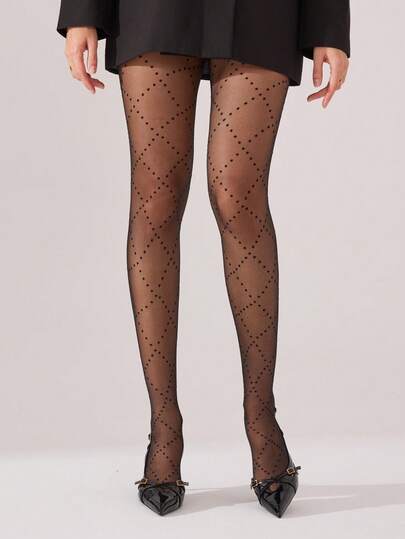 1 Pack 20D Women's Polka Dot Diamond Jacquard Stockings