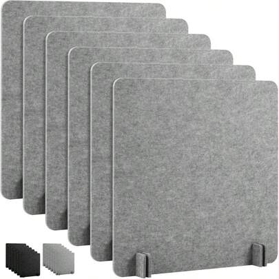 Zeyfon 6Pcs Acoustic Desk Divider Desk Partition 60cm X 60cm Stand Up Freestanding Desk Privacy Panel Noise And Visual Distractions Reducing Table Divider For Student Reception Area OfficeLight Grey
