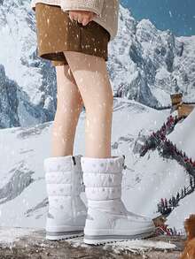 Botas de moda para mujer, botas de tobillo casuales con forro de felpa cálido de talla grande, zapatos de invierno con forro térmico, zapatos versátiles de estilo coreano para mujer - Blanco - Ver 2