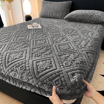 1件塔夫绸床笠，床单，床上用品，床笠，纯色床垫罩，柔软舒适保暖床垫保护套，亲肤床单，加厚秋冬床罩床上用品，现代布艺床笠，适用于卧室，适用于大号、特大号、单人床、双人床，不含枕套