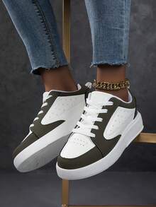 2025新款女士系带休闲鞋、运动鞋、白色鞋、休闲鞋、滑板鞋、轻便街头滑板鞋 - 軍綠色 - 查看 6