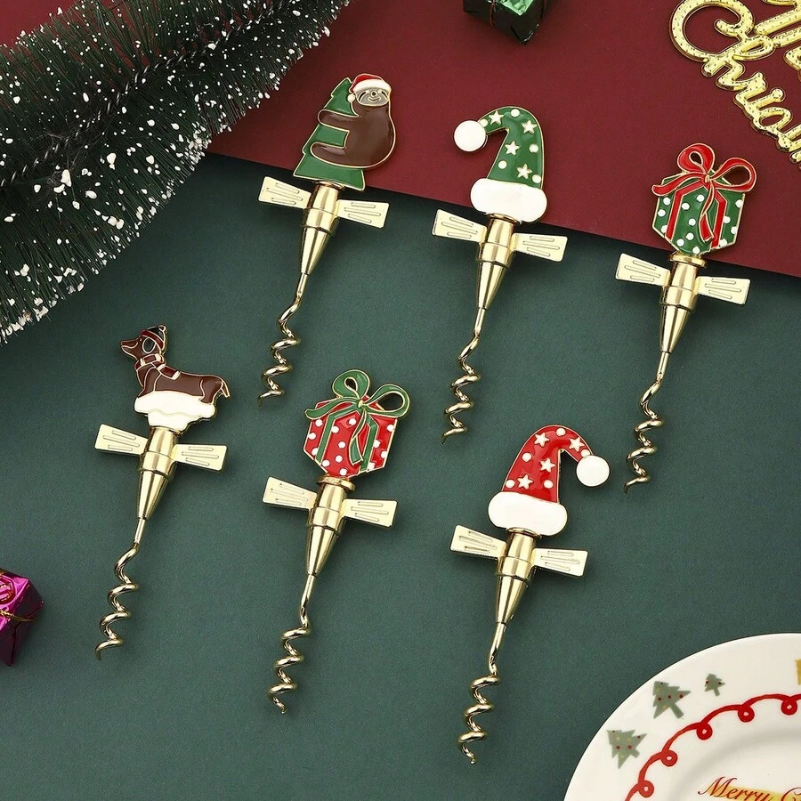 Christmas Red Wine Bottle Opener, Bear & Dog Hat Shaped Wine Opener, Christmas Gift