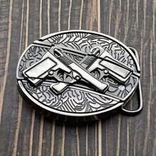 1pc Fashion Retro Personality Belt Buckle Headband Small Knife Self-Defense Belt Buckle Head Fashion Belt Buckle Head Men's Belt Waistband Buckle Head Accessories - 雙槍刀扣頭 - 查看 12