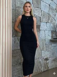 Li STORES Women's Elegant Backless Dress Solid Color Black Sexy LUANA - màu đen - Xem 2