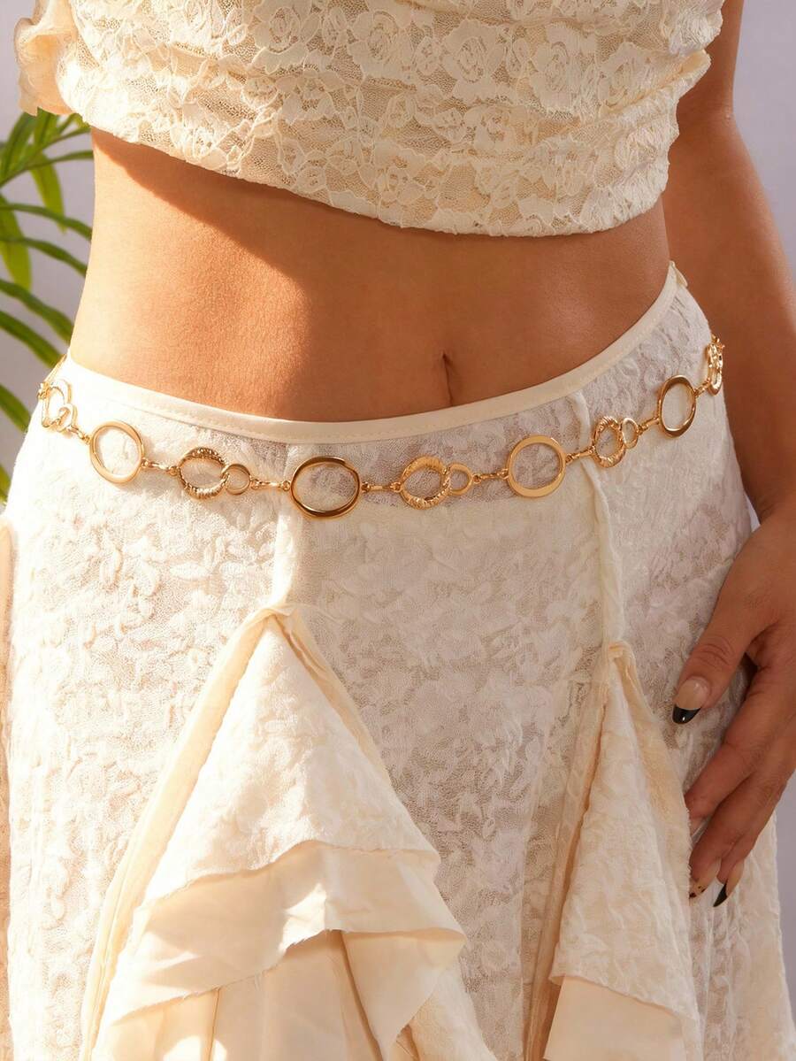 1 chiếc dây chuyền vàng hình tròn rỗng thời trang, phụ kiện trang sức cơ thể thời trang dành cho nữ, đa năng tối giản, thích hợp cho váy - Vàng - Xem 1