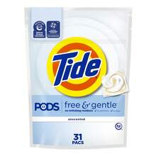 PODS Free And Gentle Liquid Laundry Detergent Pacs, Hypoallergenic, Unscented, 102 Count