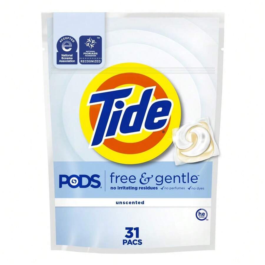 PODS Free And Gentle Liquid Laundry Detergent Pacs, Hypoallergenic, Unscented, 102 Count